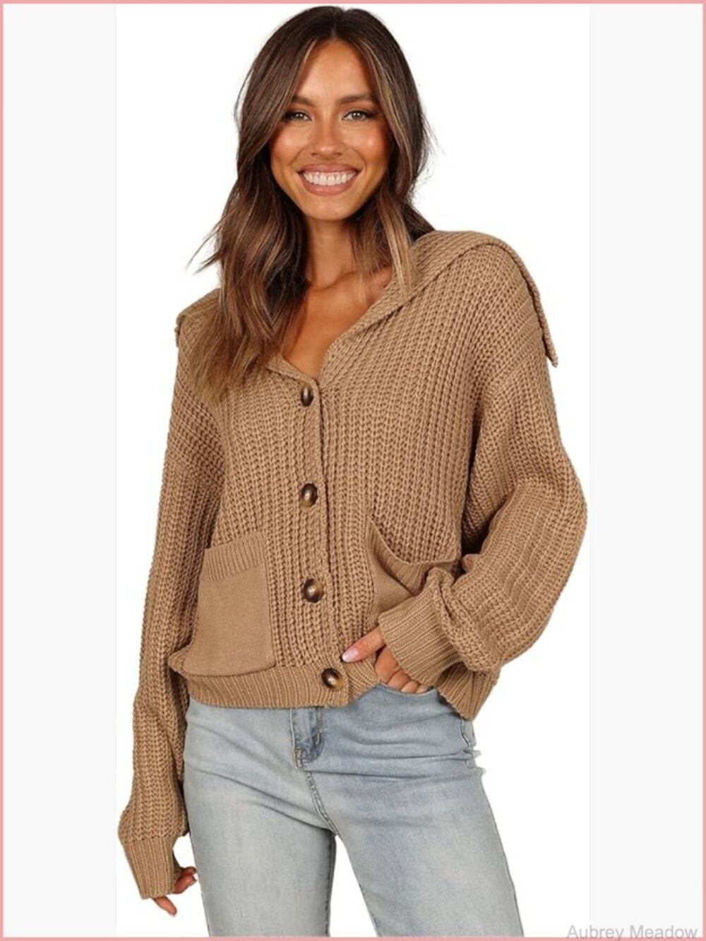Oversize Collar Button Cardigan Long Sleeve with Pockets